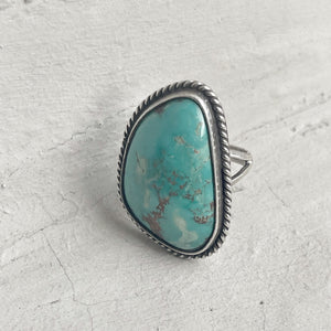 Oversized Handcrafted 980 Silver Turquoise Ring