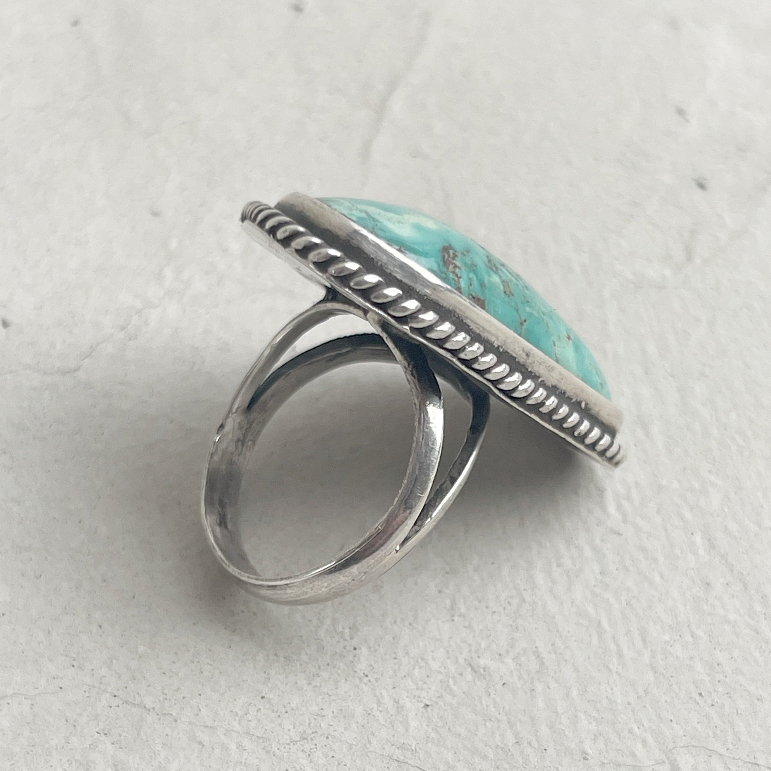 Oversized Handcrafted 980 Silver Turquoise Ring