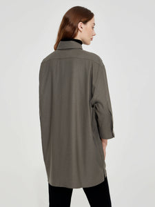 Super Soft and Breathable Elbow Loose Shirt in Bamboo and Wool Khaki