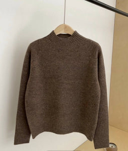 Mock-Neck 100% Wool Sweater Seamless Knitting Technology (coffee)