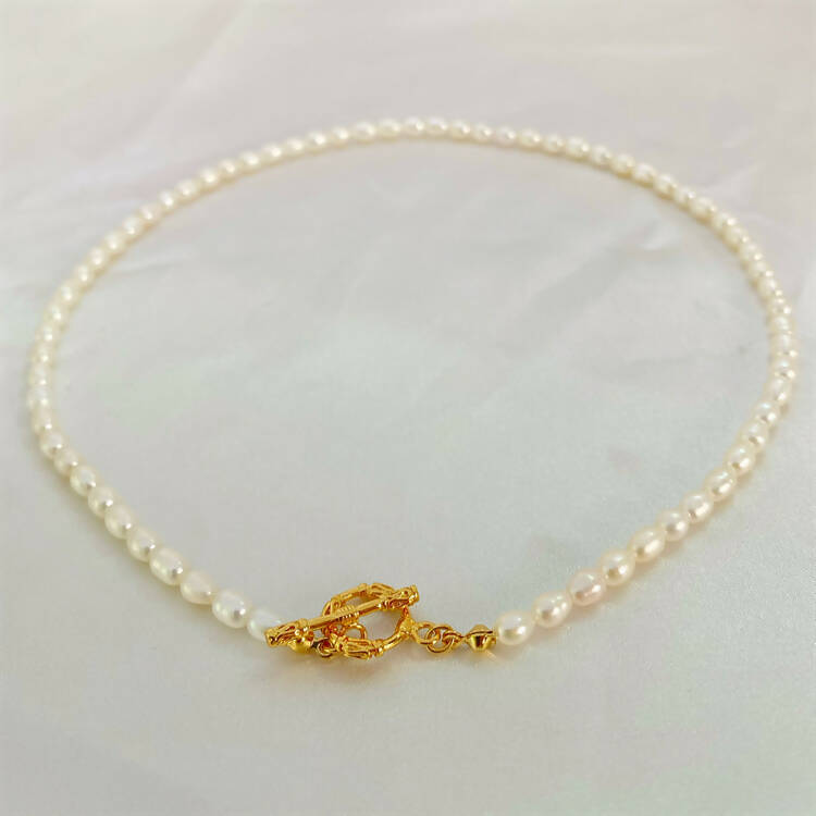 Natural Freshwater Pearls Beaded Necklace with 18K Gold Plated Clasp/Pendant #4