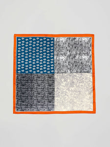 Patchwork style Printed Silk Square Scarf Orange & Blue 1