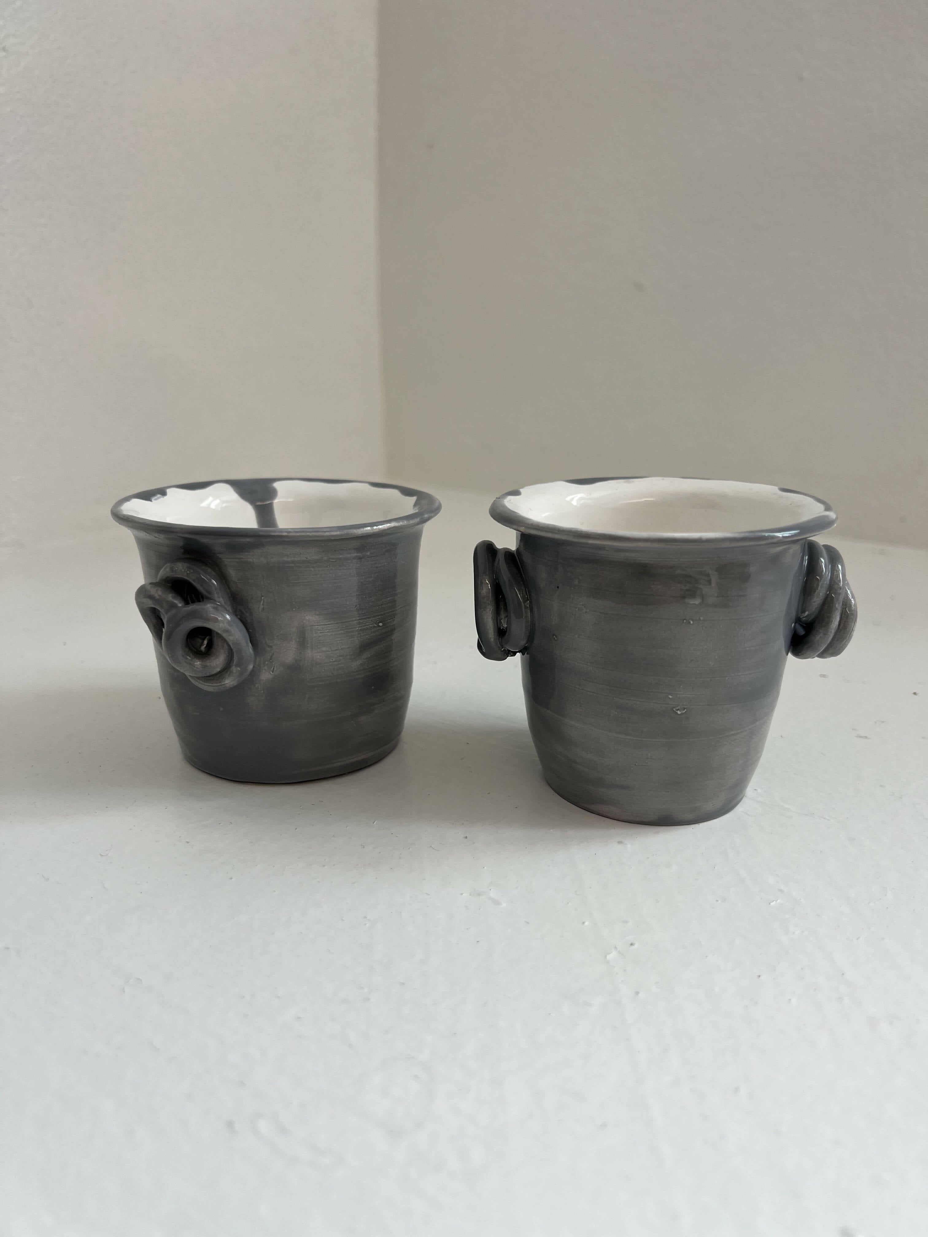 Handmade Ceramic Cups, Set of 2, Grey