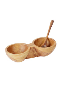 Double Wood Condiment Bowl w/Spoon
