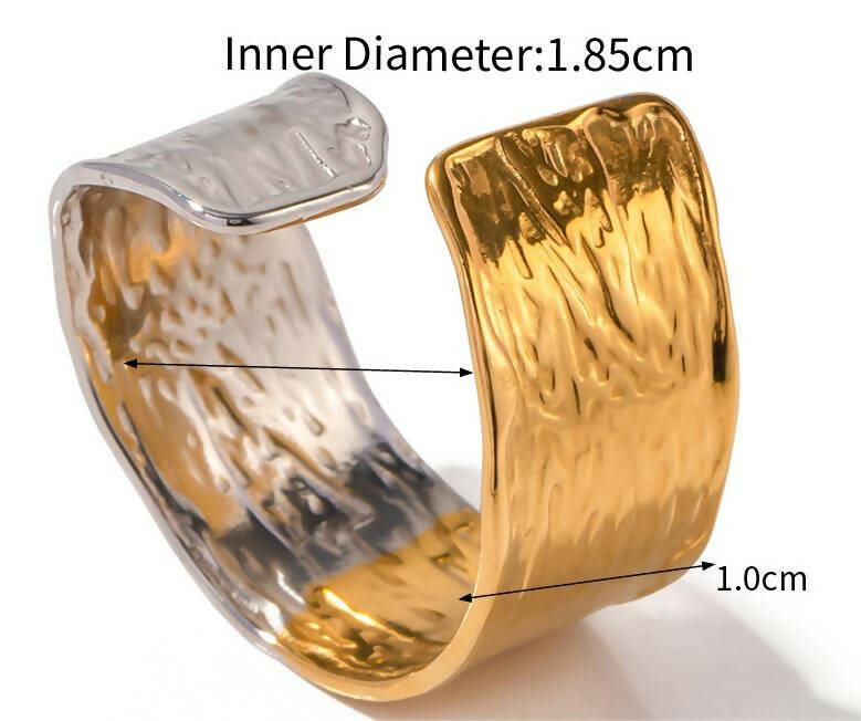 Gold and silver-plated stainless steel adjustable ring #11