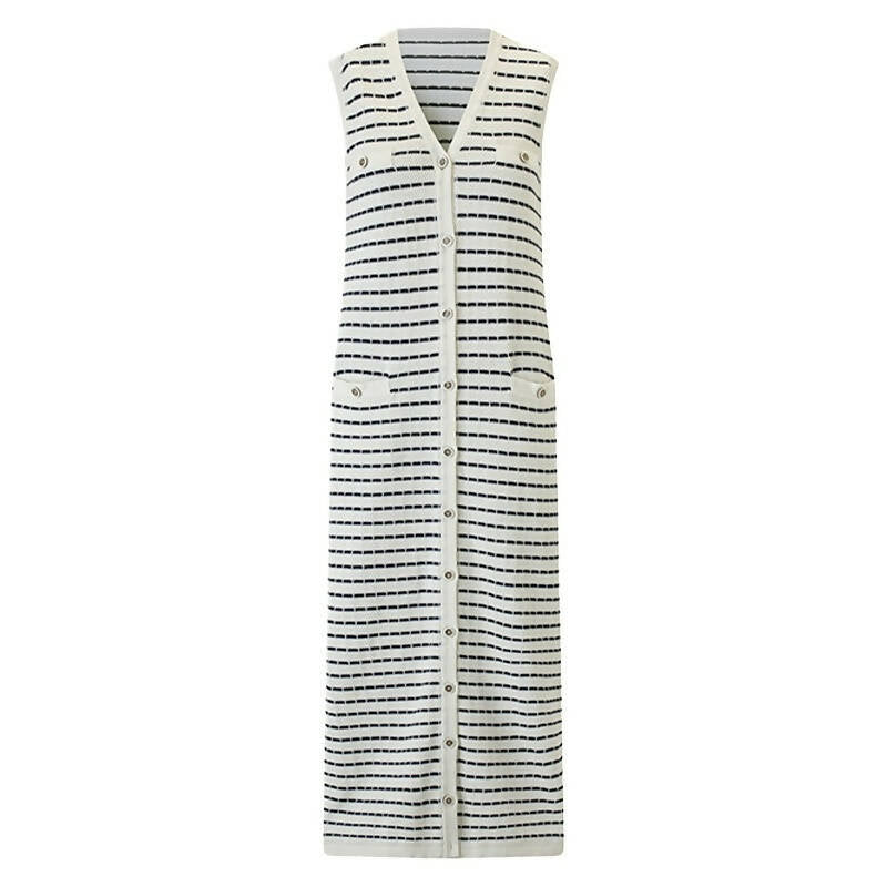 Classic Knit Striped V-Neck Vest Long Cardigan #7