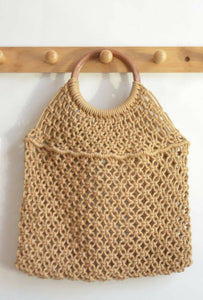 Handmade Macrame Bag with Wooden Handle/Cotton Thread Woven Handbag #20