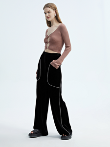 Silk-Velvet Wide Leg Bottoms-Pure Black