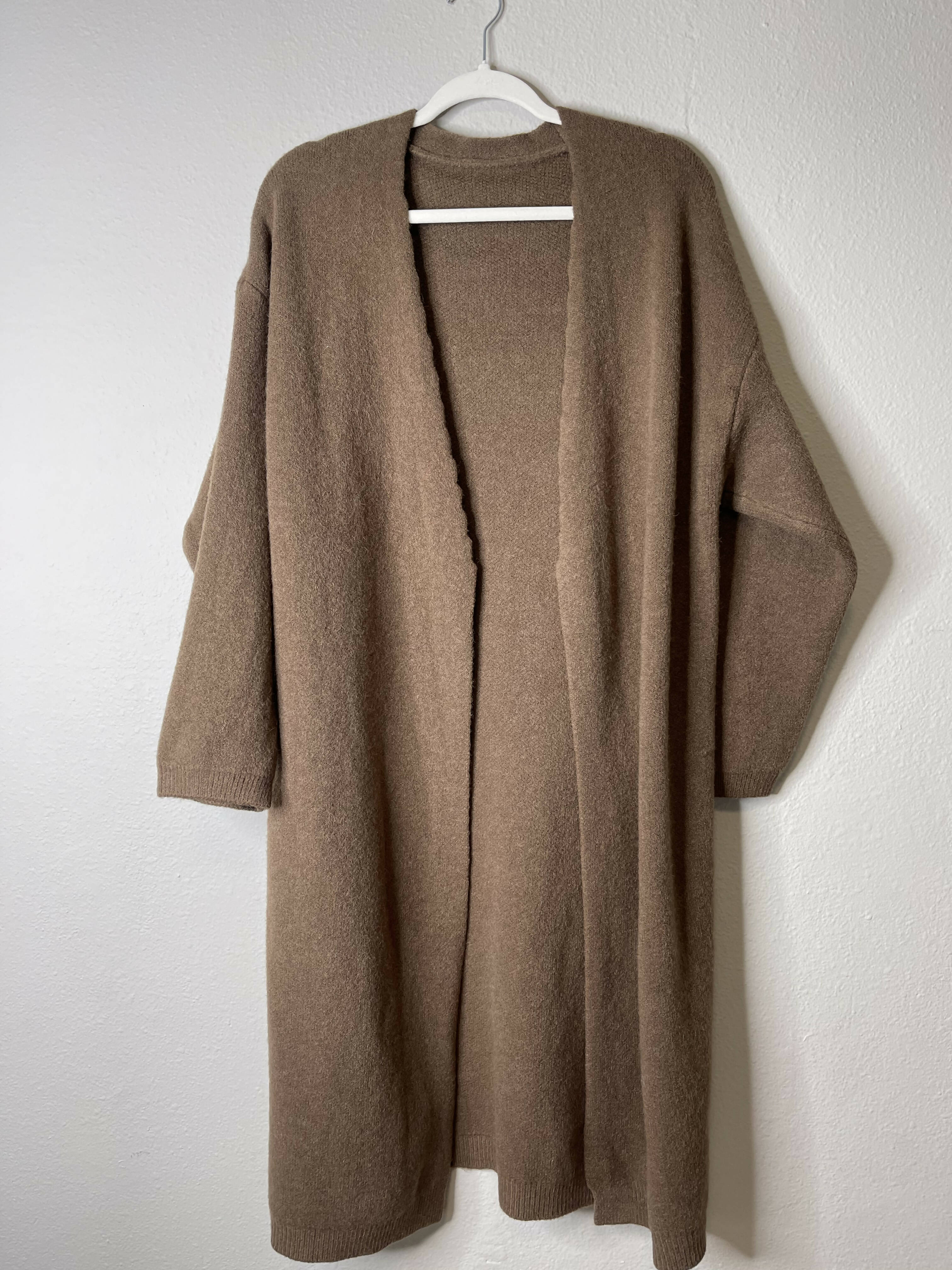 Wavy Trim Long Length Cardigan (coffee)