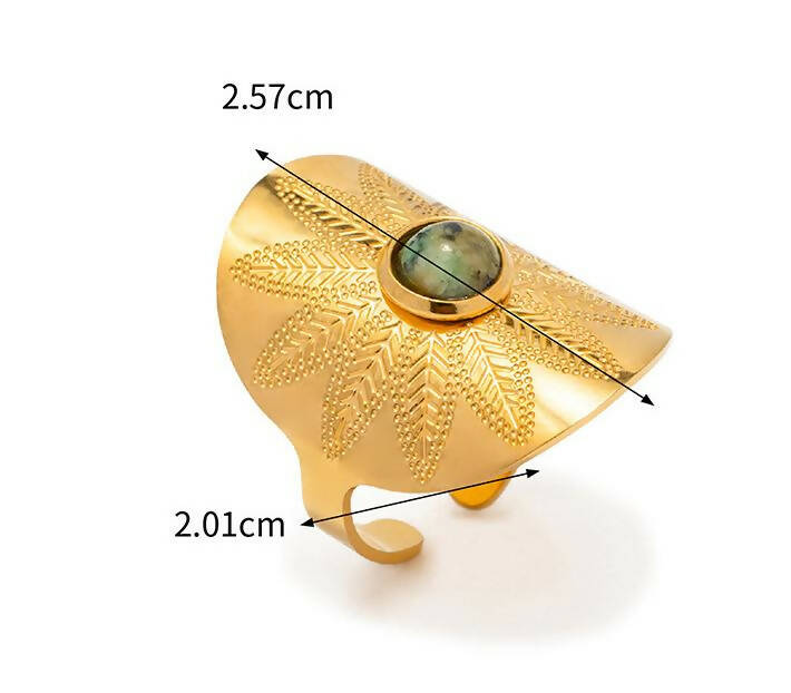 18K Gold-Plated adjustable ring set with malachite #34