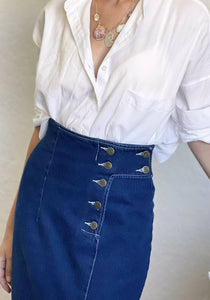 Crawford High Waist Denim Skirt (Faded/Dark)