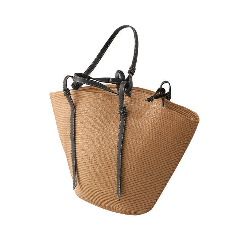 Large Capacity Straw Tote Bag with Leather Belt #13