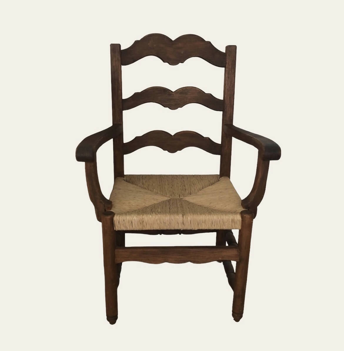 Vintage French Ladder Back Rush Seat Chair