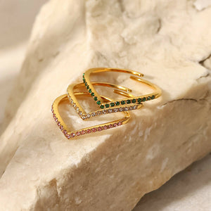 Thin adjustable gold-plated ring with green zircon for a stylish design #18