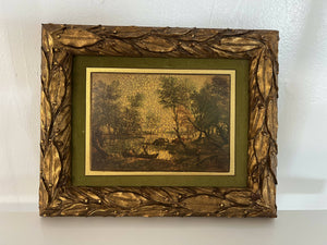 Vtg Gold Leaf Master’s Art Framed Print, Boat/Trees