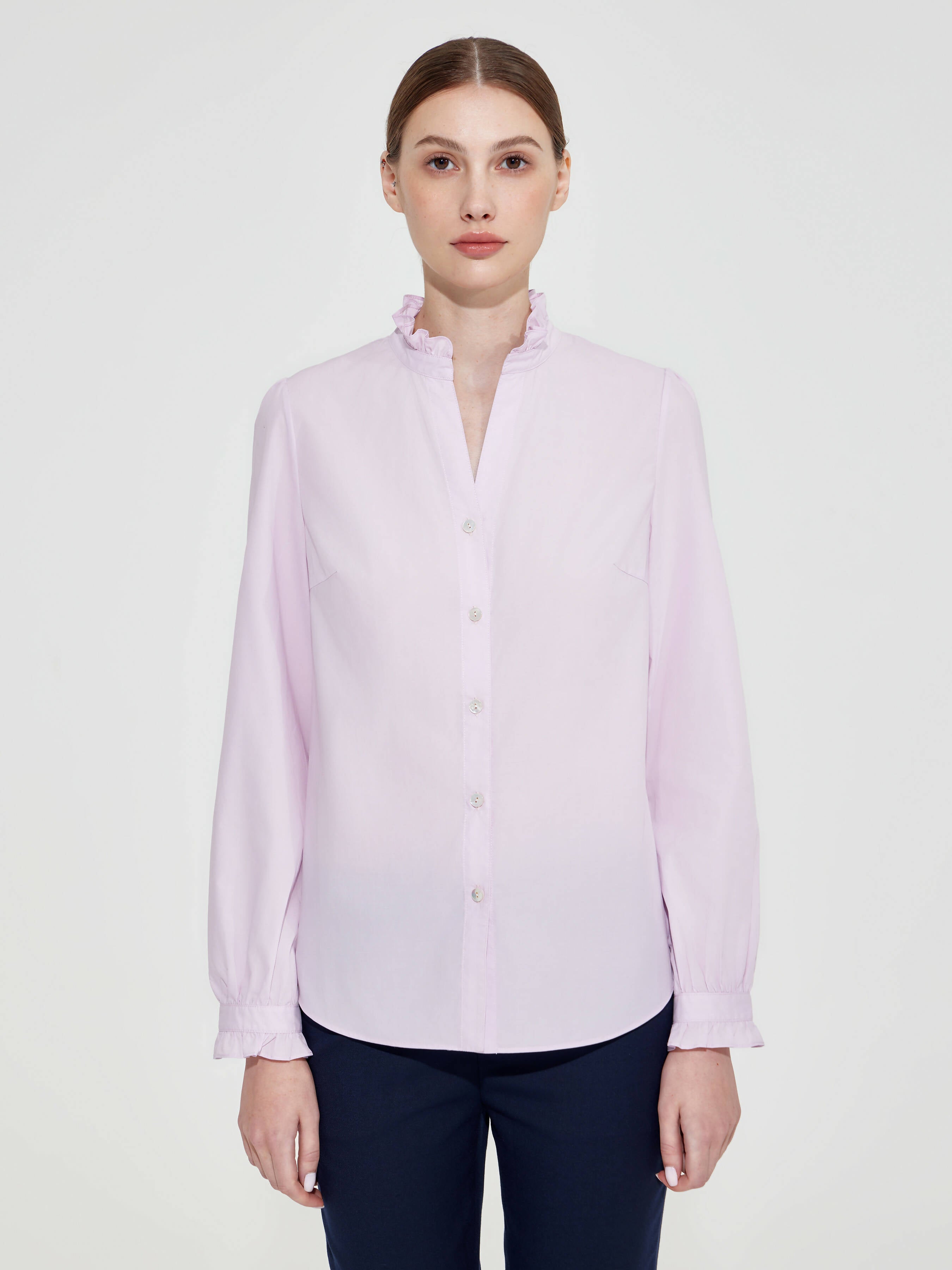 Ruffle Button Top Shirt Pink