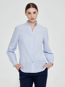 Ruffle Button Top Shirt Maldives Blue