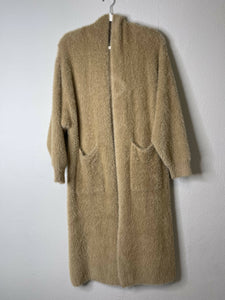 Faux Fur Long Hooded Cardigan (Caramel)