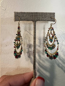 MP handmade Gold Plated Czechoslovakian beaded Earrings medium multi color chandeliers