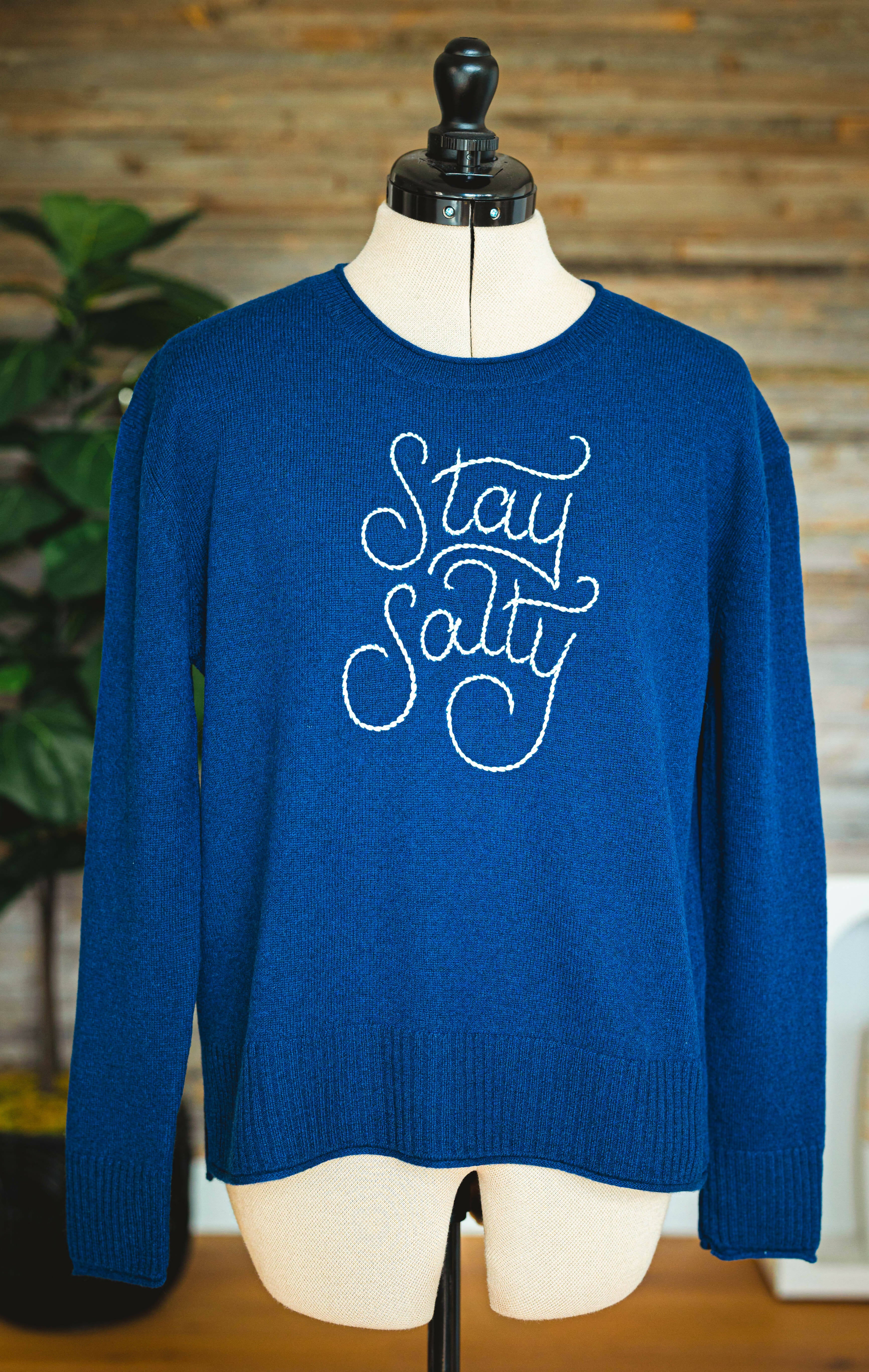 "Stay Salty" Hand-Embroidered Cashmere Sweater