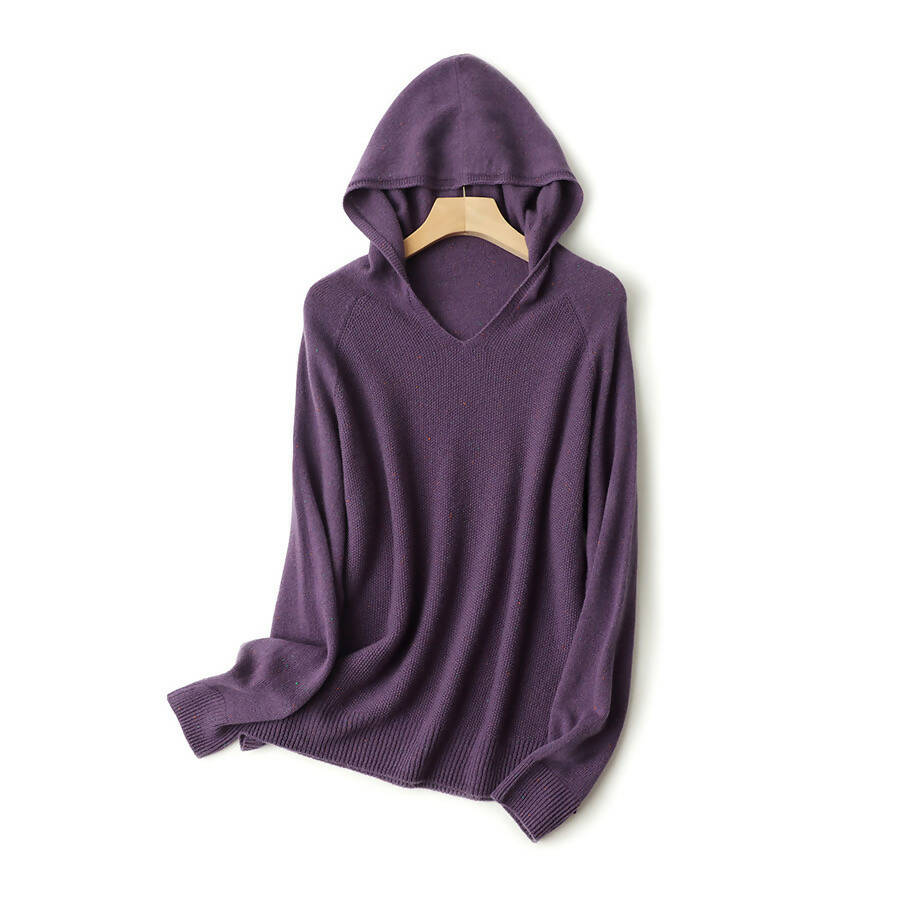 100% Wool Hoodie Sweater Seamless Knitting Technology (Violet)