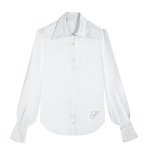 Wide Collar Silk Shirt-Moon White