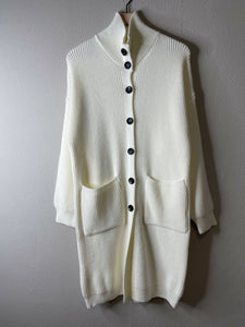 Long Buttoned Knit Cardigan Coat (Beige)