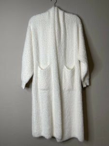 Faux Fur Long Hooded Cardigan (Beige)