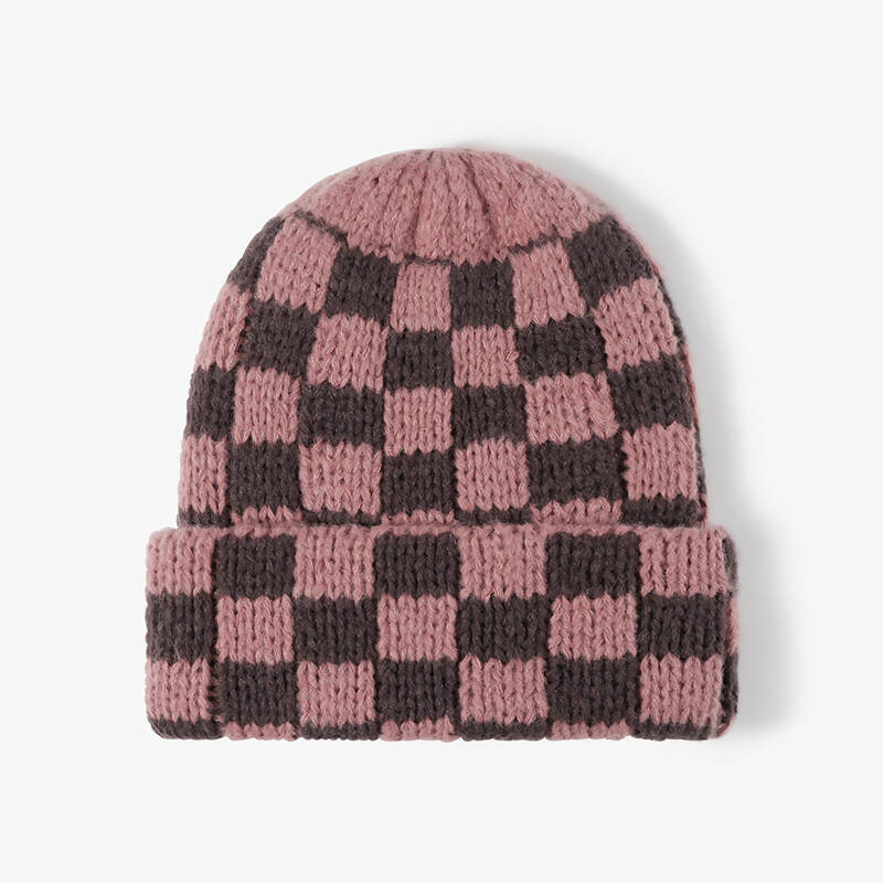 Checkered Blend Beanie (Pink Coffee)