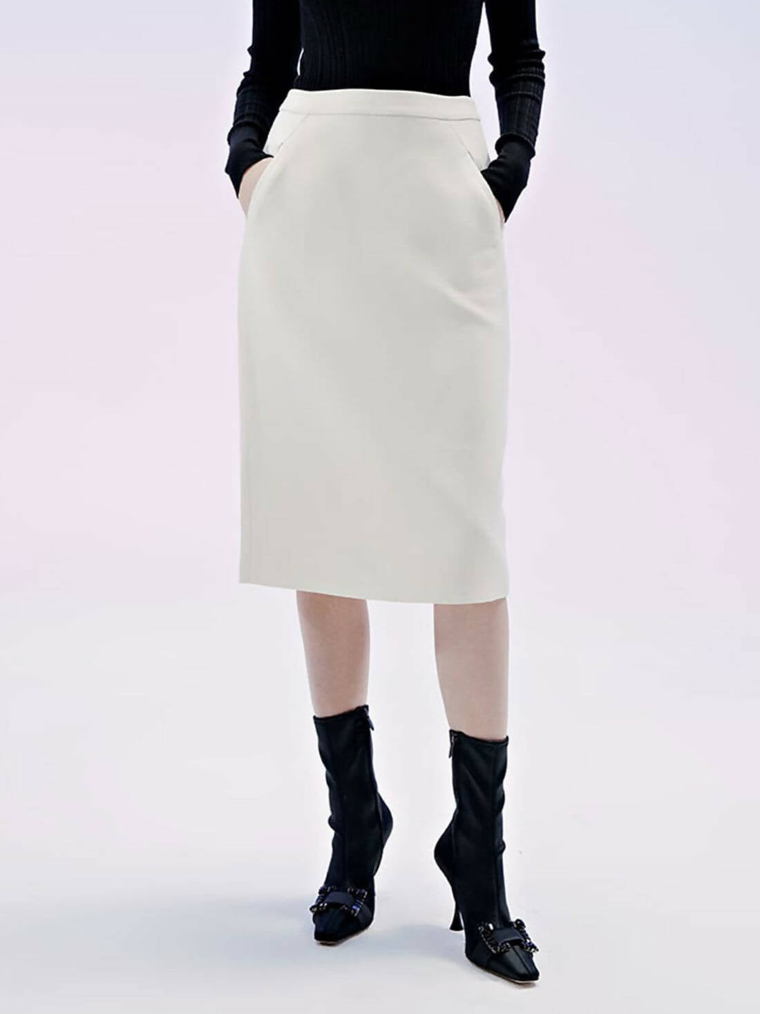 SILK-WOOL SKIRT-Pure Black