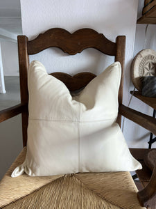 Cream Leather Pillow, 24x24