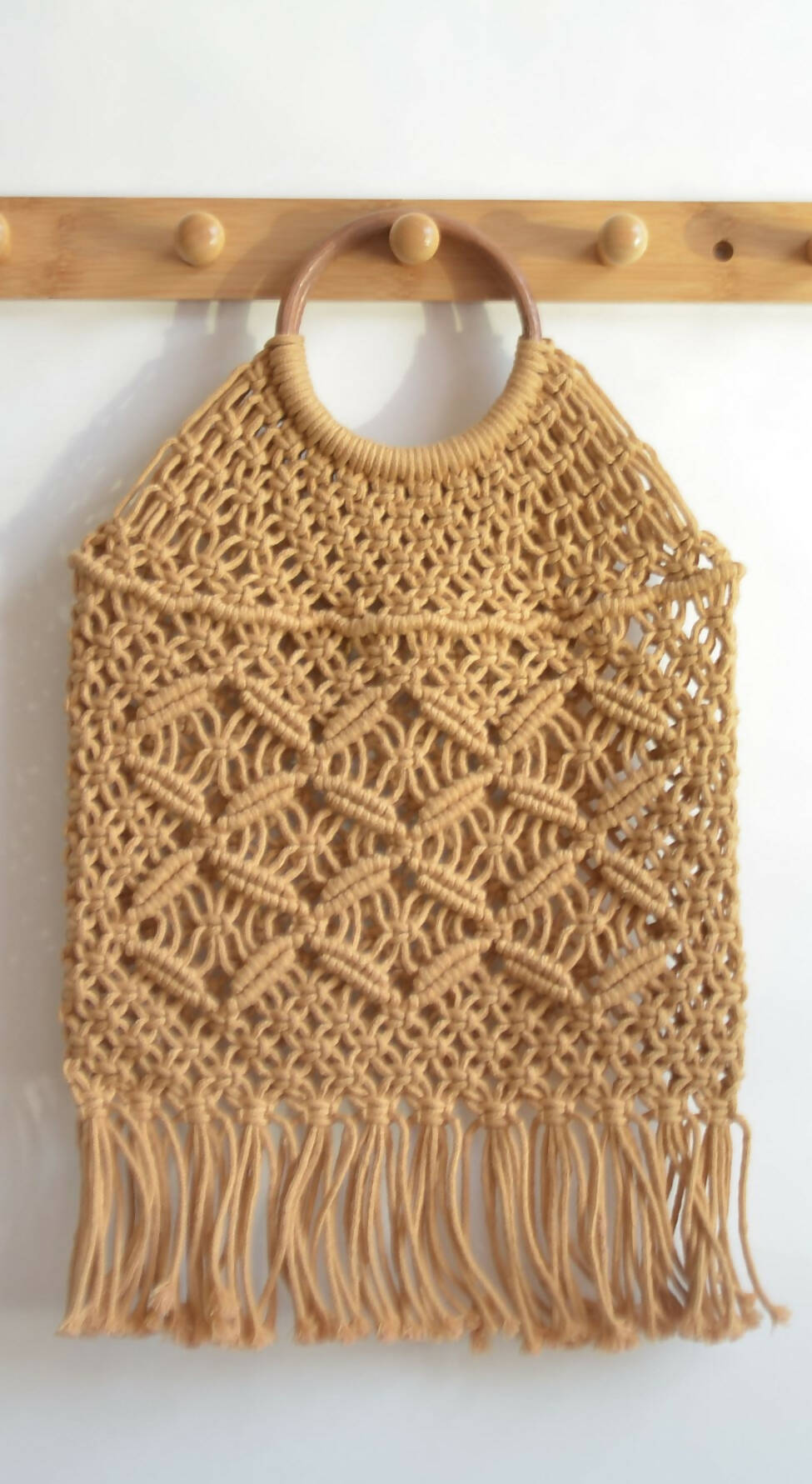 Handmade Macrame Bag with Wooden Handle and Tassel design #19