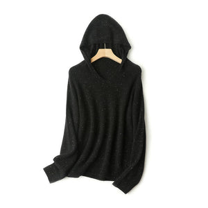 100% Wool Hoodie Sweater Seamless Knitting Technology (black)