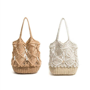 Macrame Bag with Wooden Woven Base #21