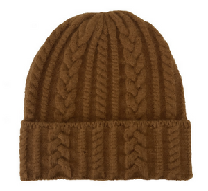 Cable Knit Wool Beanie (Caramel)