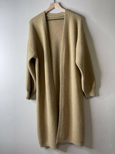 Mixed Metallic Yarn Long Length Cardigan (khaki)