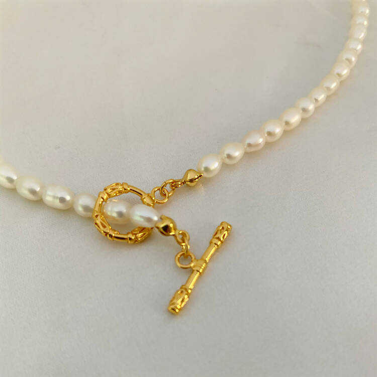 Natural Freshwater Pearls Beaded Necklace with 18K Gold Plated Clasp/Pendant #4