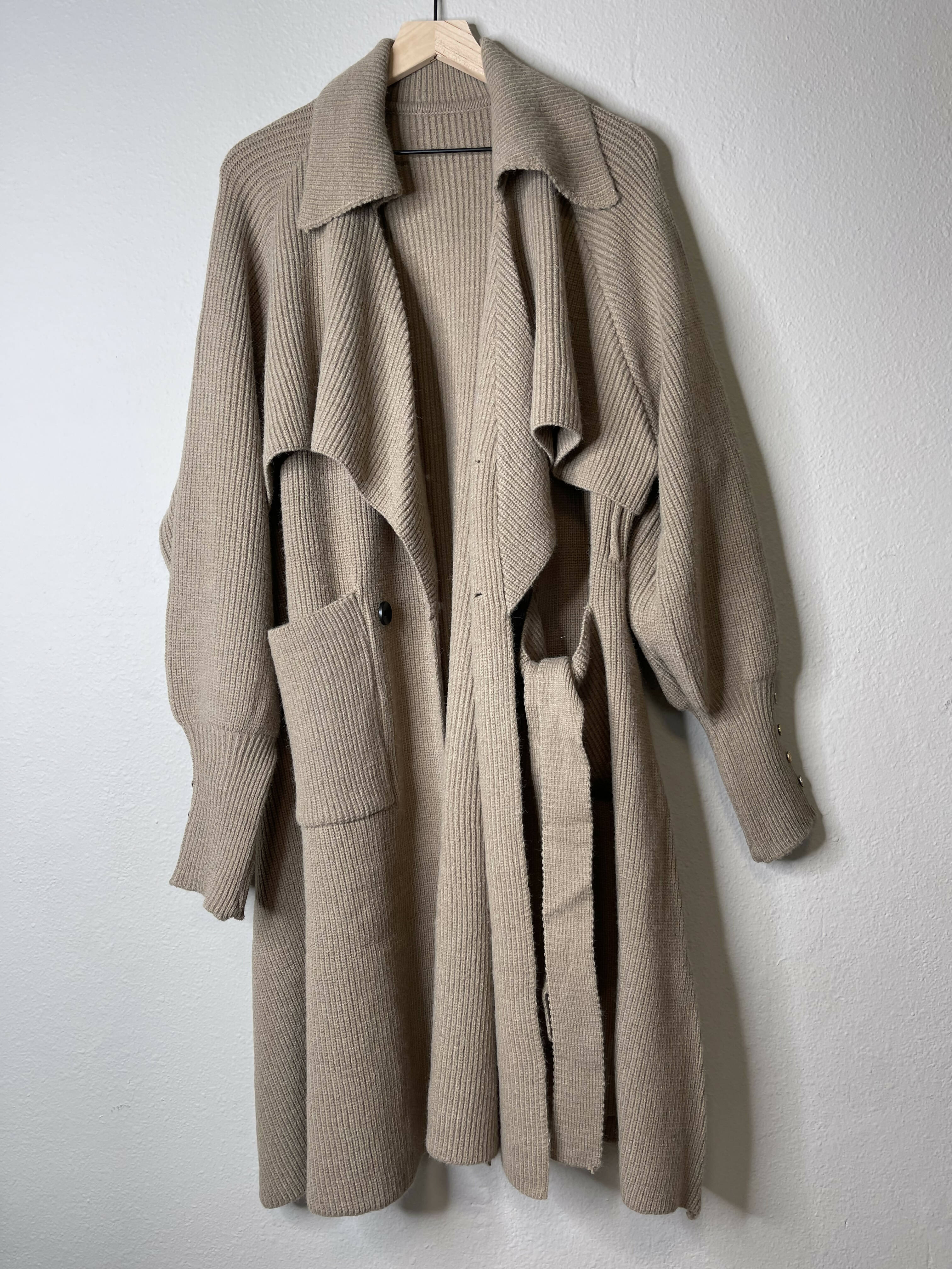 Long Knitted Trench Coat(Khaki))