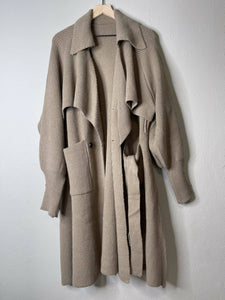 Long Knitted Trench Coat(Khaki))