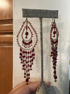 MP handmade Gold Plated Czechoslovakian beaded Earrings Large red cascading chandelier