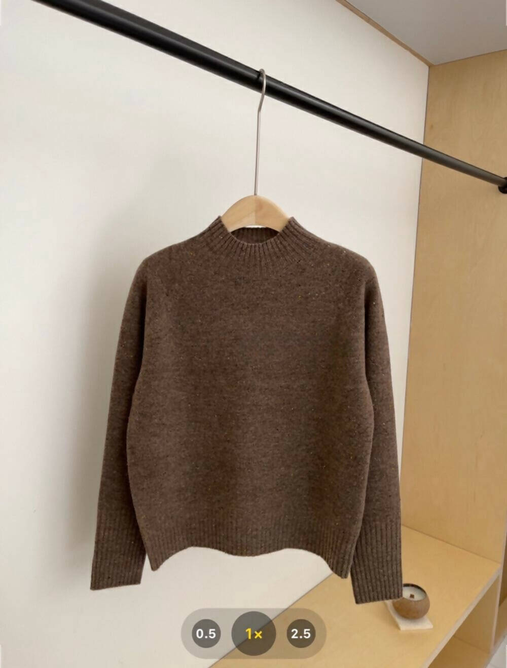 Mock-Neck 100% Wool Sweater Seamless Knitting Technology (coffee)