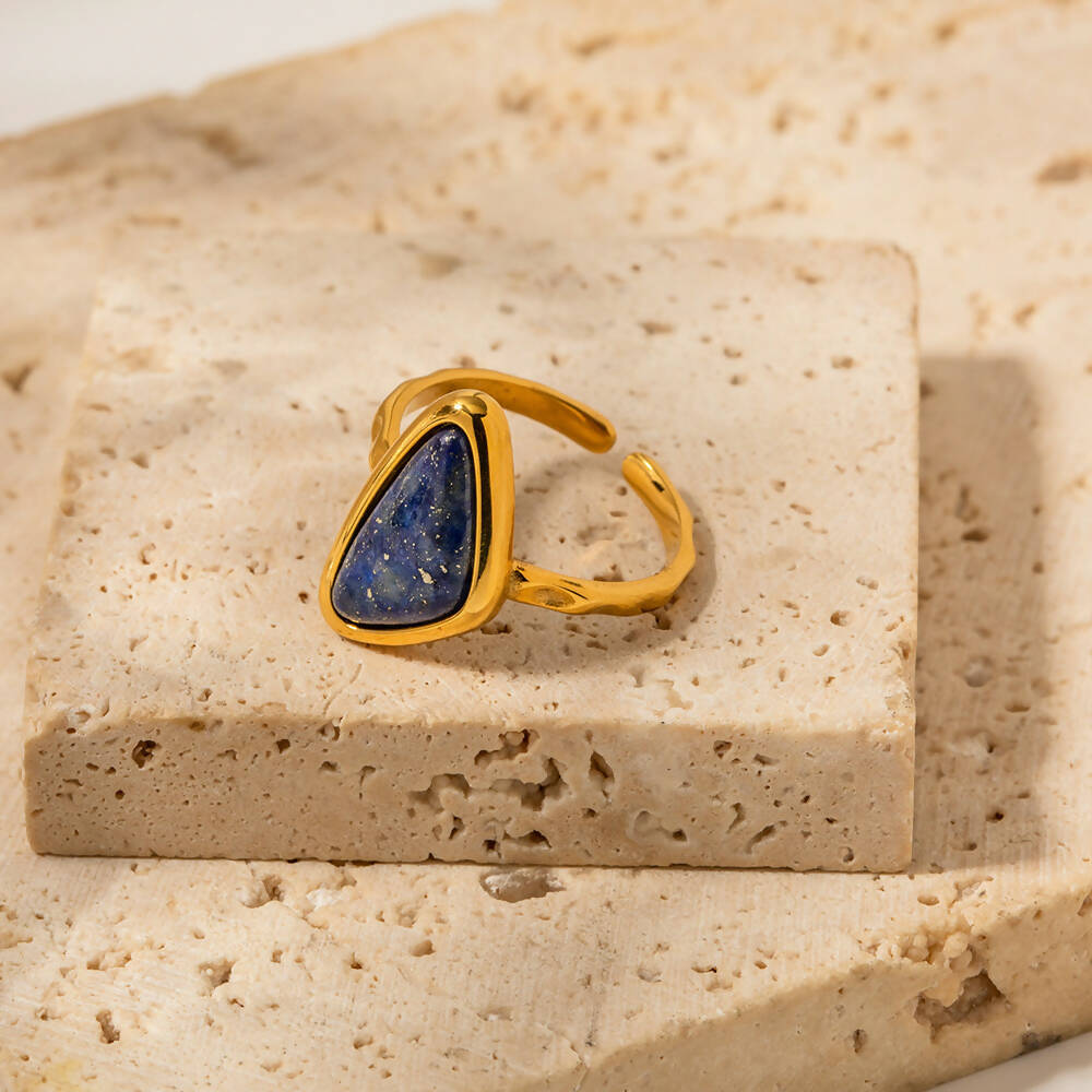 18K Gold-Plated adjustable ring set with Lazurite #33