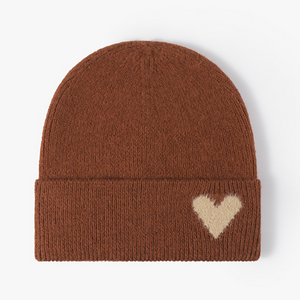 Ribbed Beanie with Heart (Chocolate)