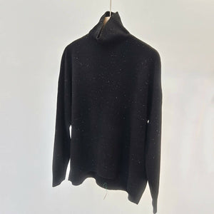 Mock-Neck 100% Wool Sweater Seamless Knitting Technology (black)