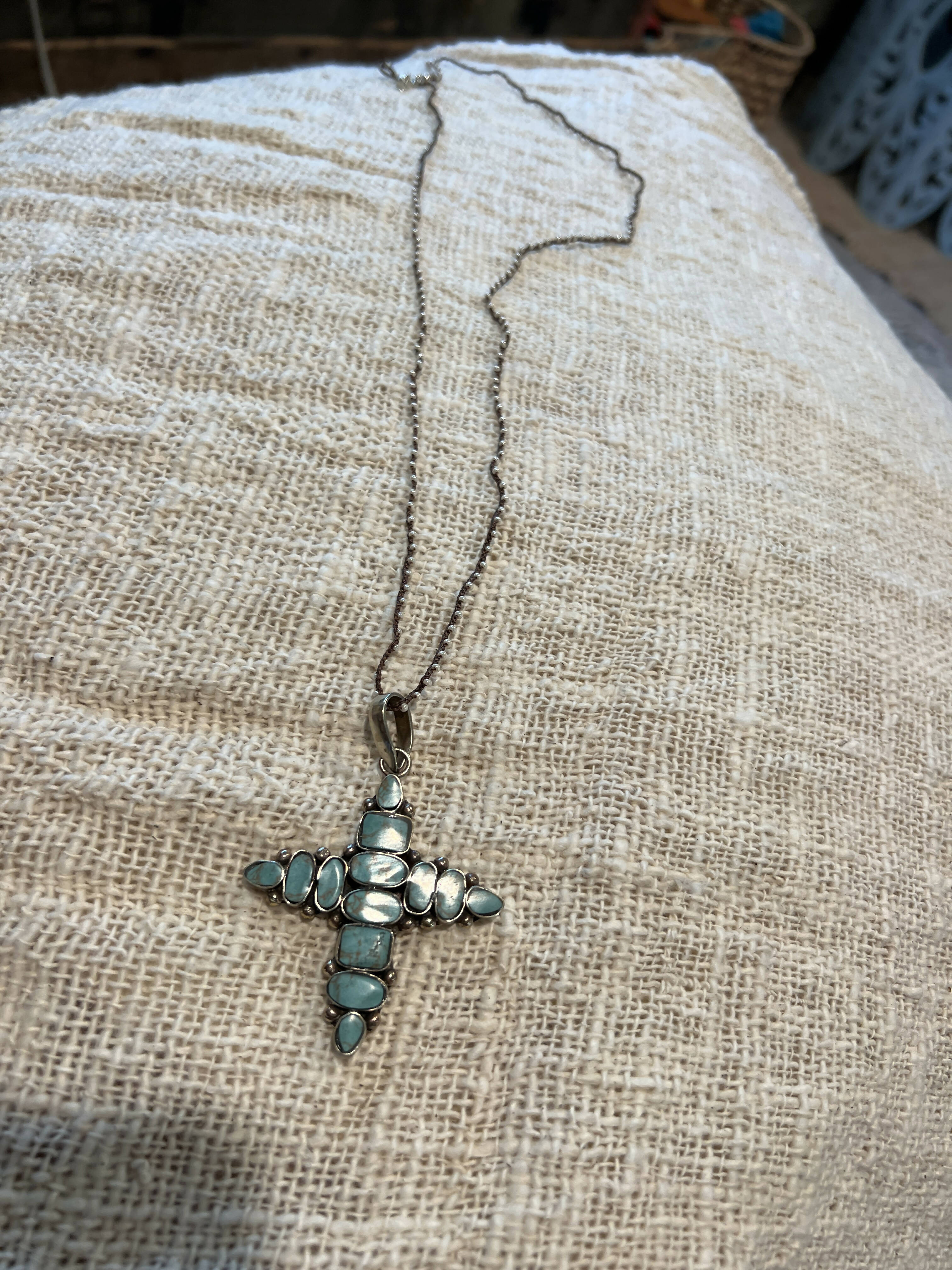 Handmade turquoise cross necklace