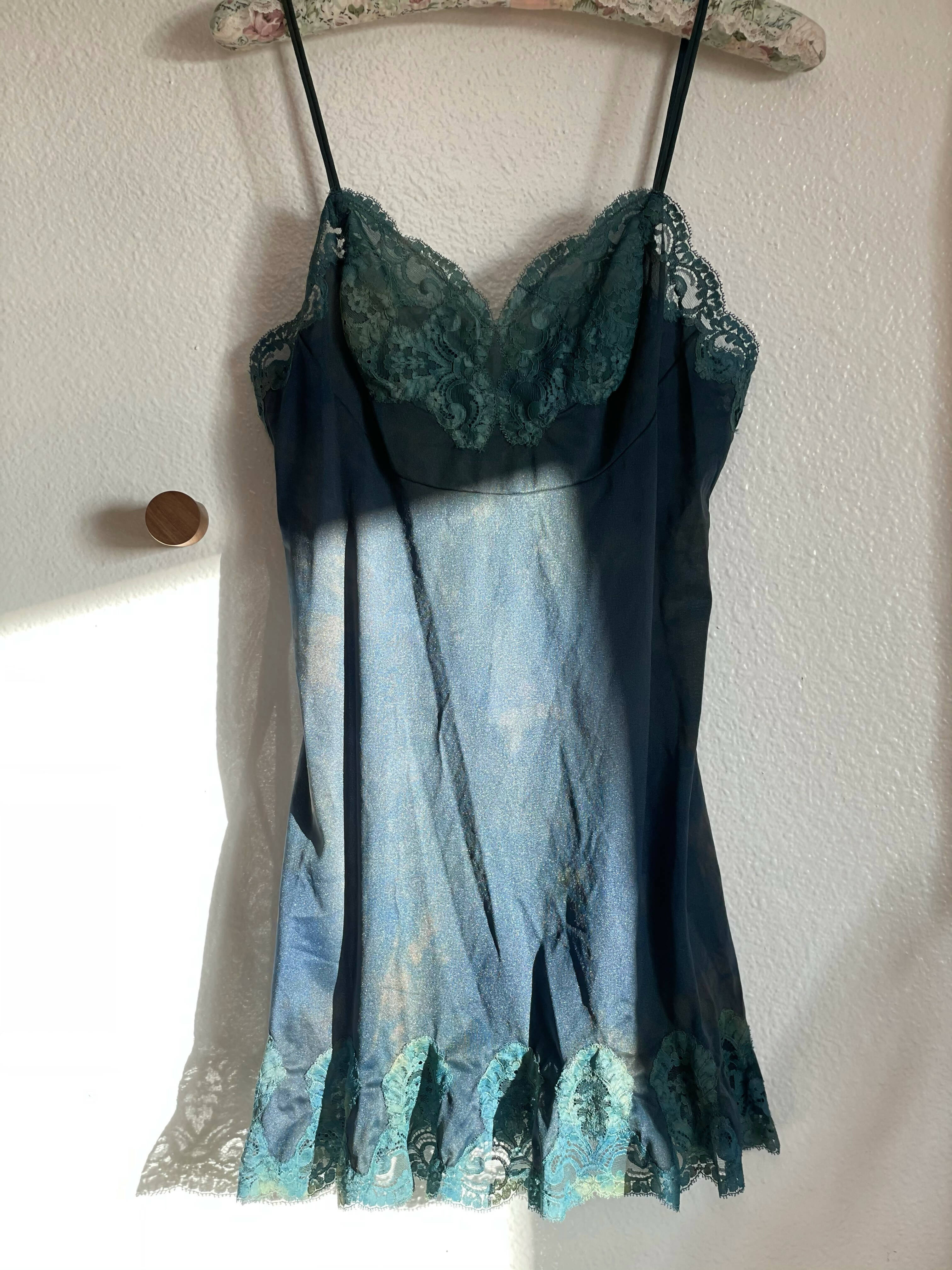 Hand Dyed Slip Dress in Midnight Aqua