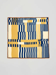 Golden Rays Beneath the Deep Striped Print Silk Scarf Sun Glow & Ocean Blue