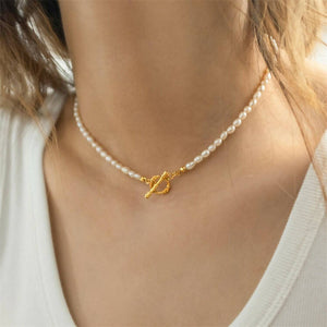 Natural Freshwater Pearls Beaded Necklace with 18K Gold Plated Clasp/Pendant #4