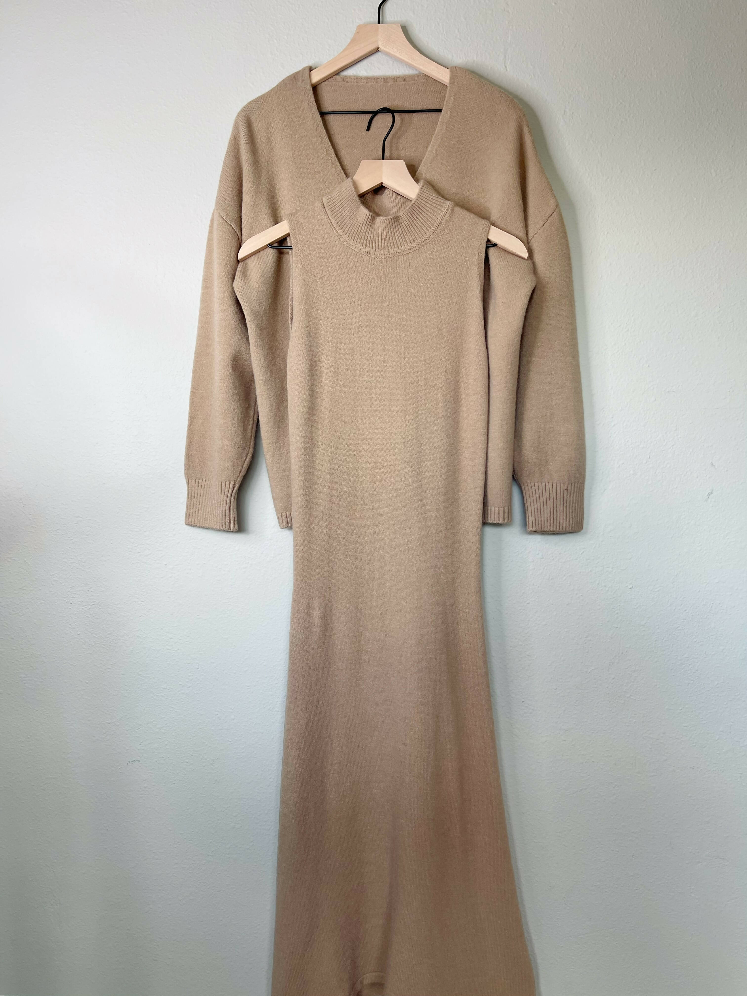 Soft Knitted Suit, Sweater with Tank Dress (Caramel)